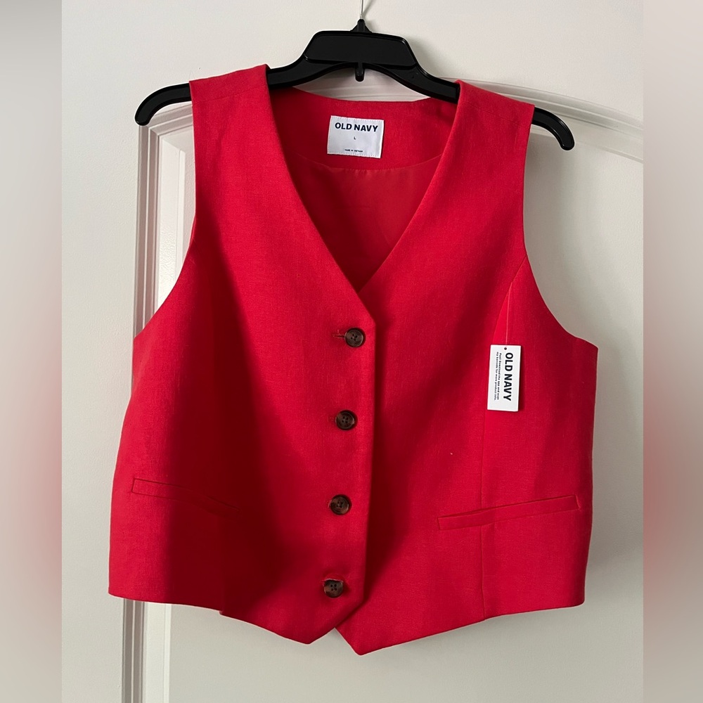 Old Navy Red Button-Up Linen Vest